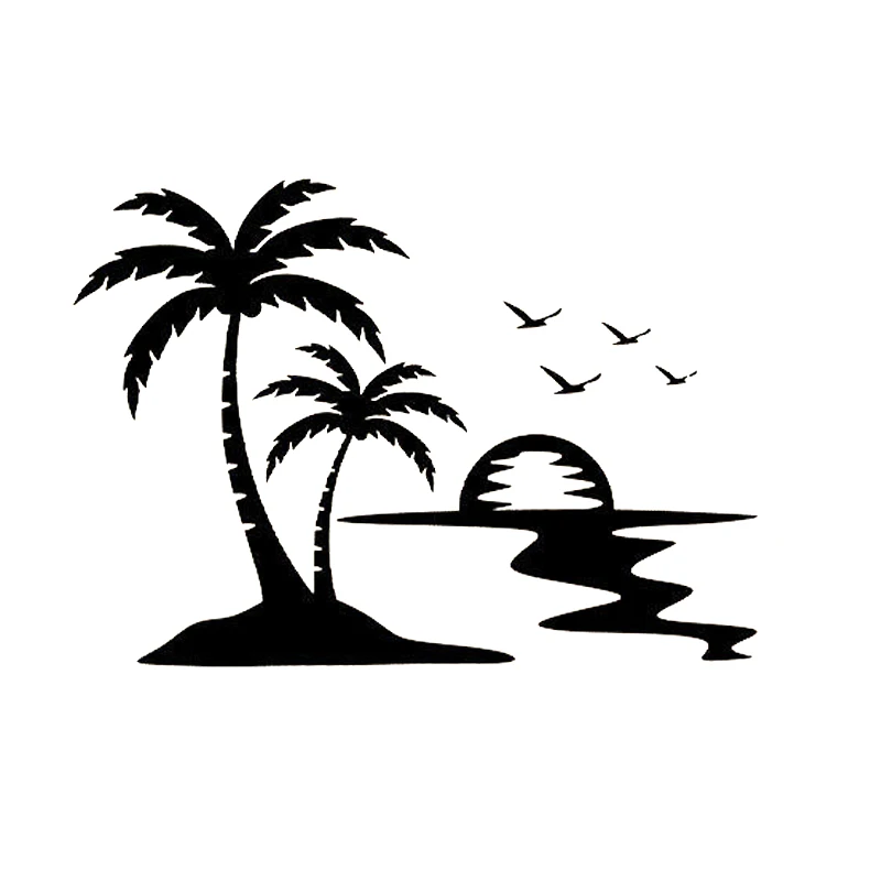 

16*11.4cm Palm Tree Island Vinyl Decal Car Stickers Sunset Cornhole Board Decals Car accessories