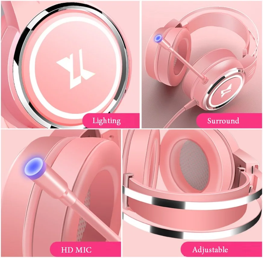 Розовые USB проводные наушники гарнитура для ПК геймерские стереонаушники гибкая