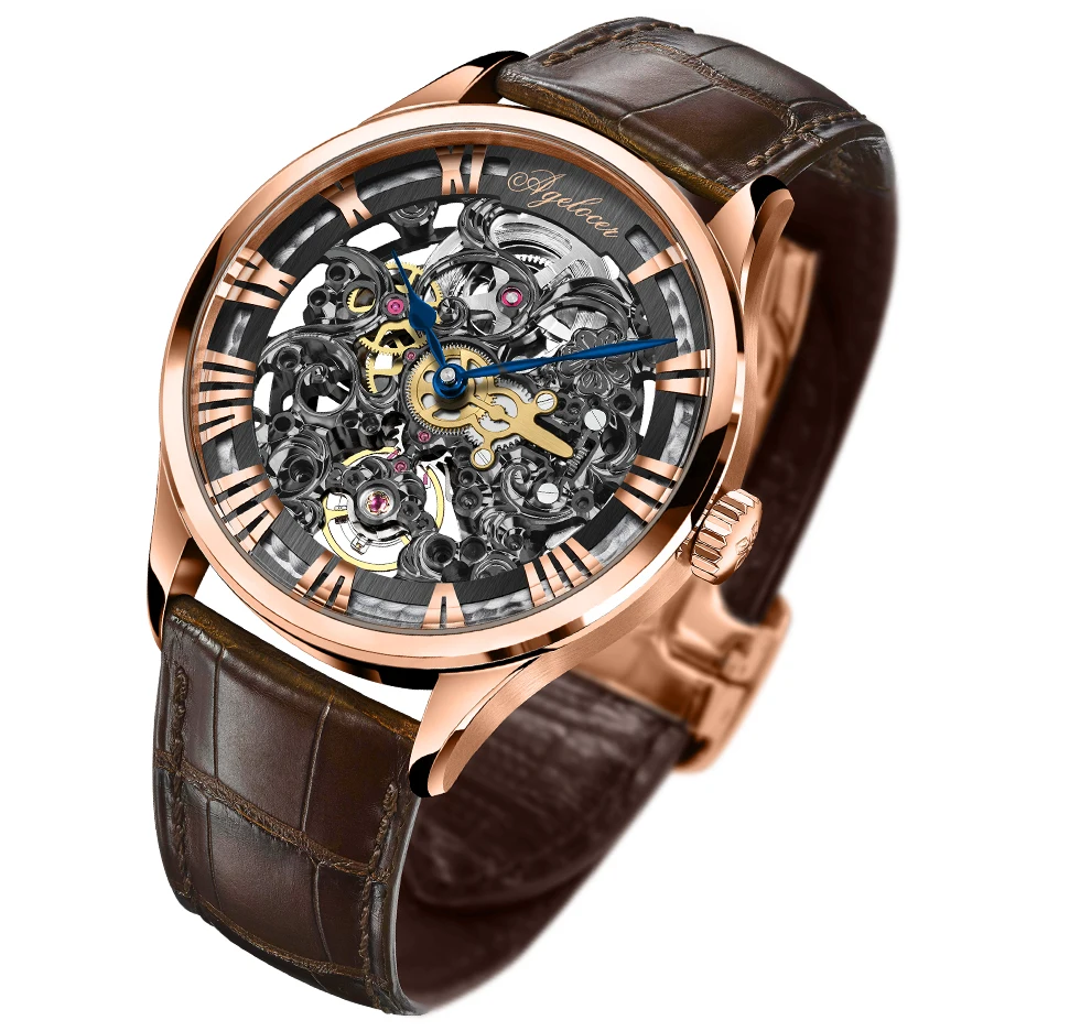 AGELOCER Reloj швейцарские черные мужские часы-скелетоны кожаные спортивные часы запас хода 80H часы наручные часы Relogio Masculino