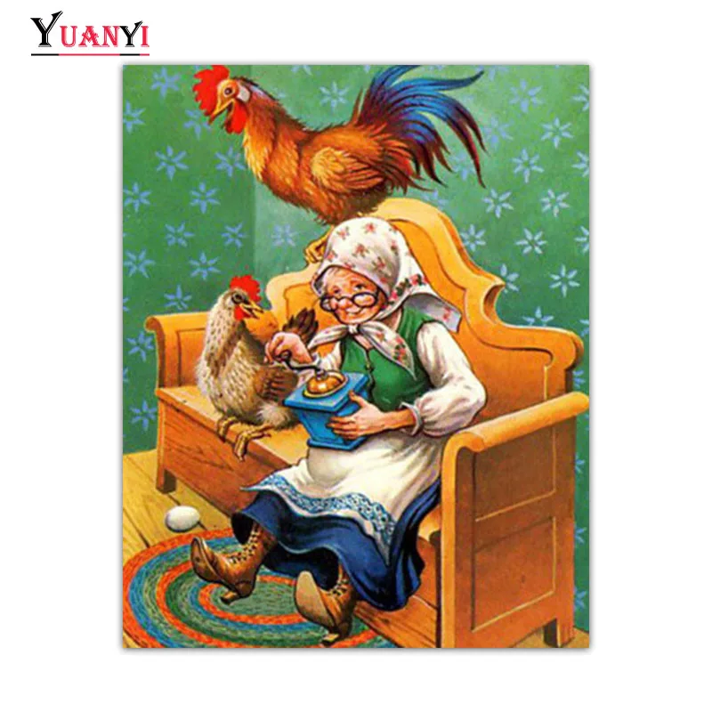 5D DIY Алмазная вышивка крестиком цыпленка полная квадратная Алмазная вышивка полная круглая Алмазная мозаика старая леди