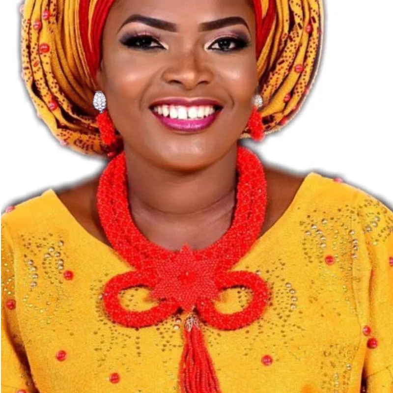 

Dudo Store Red Necklace Set Wedding Tassel Design African Bridal Jewelry Set Bracelet Earrings and Necklace Party Set 2019