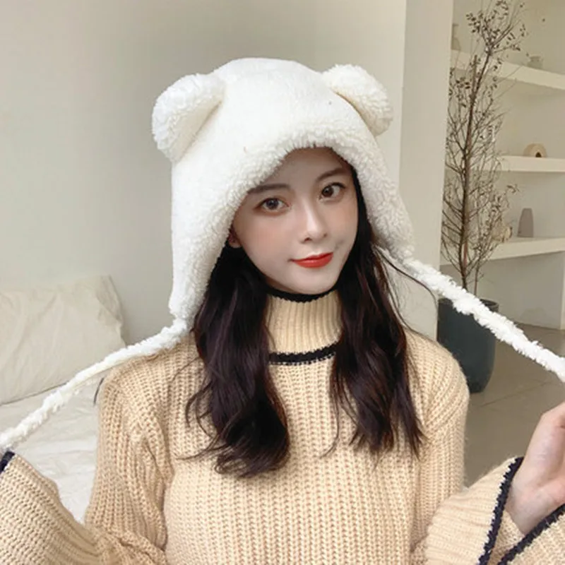 Hat Cute Bear Ears Hairy Soft Girl Baotou Hat Children Autumn Winter Korean Version Of Japanese Warm Ear Protection Hat