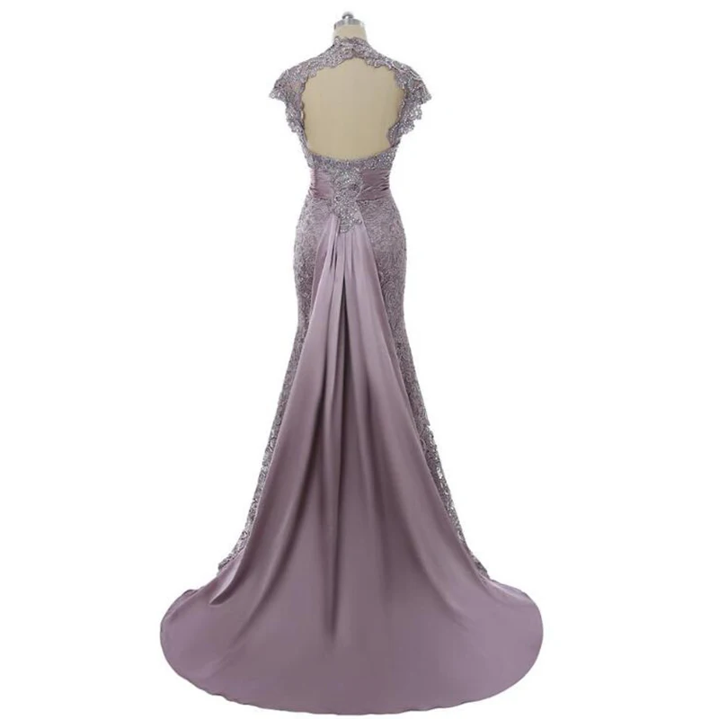 Великолепные трапециевидные кружевные платья лавандового цвета с высоким