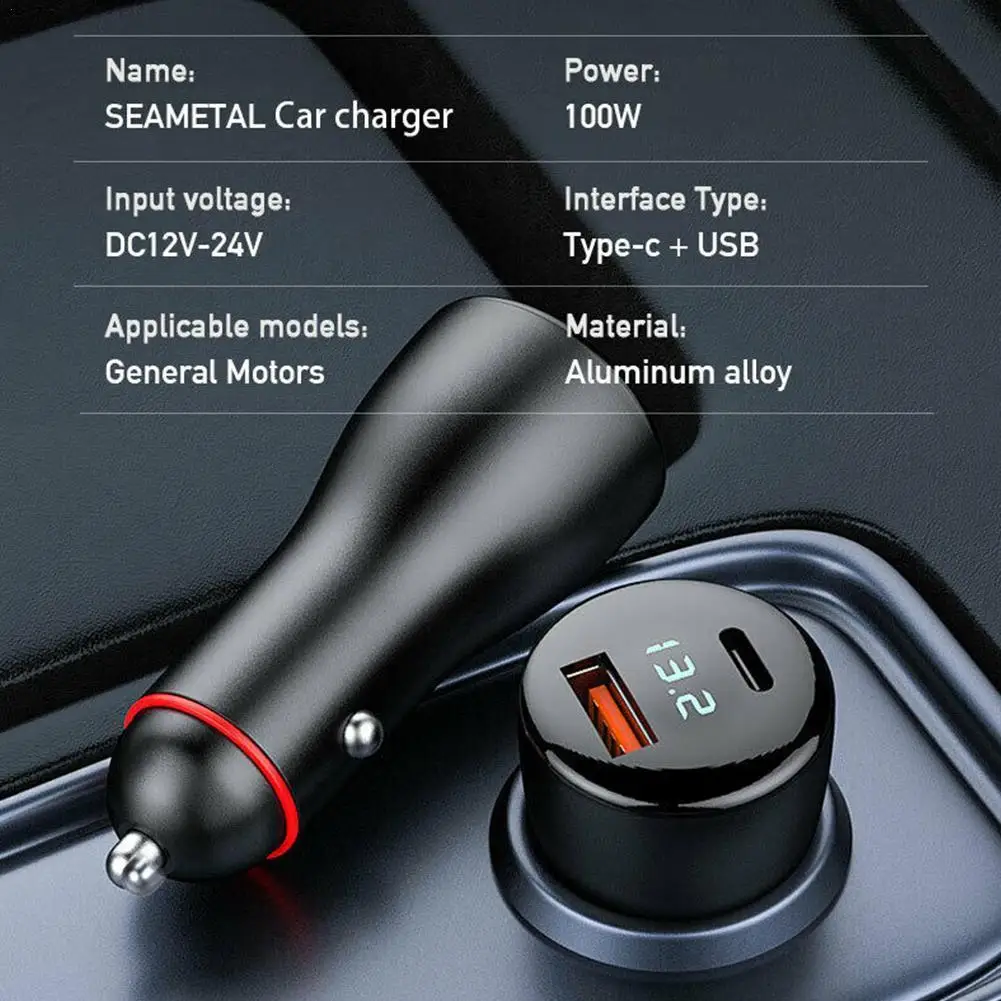 

PD65W 40 Вт Быстрое Автомобильное зарядное устройство USB Type-C адаптер с двумя портами розетка светодиодный вольтметр дисплей обычное автомобил...