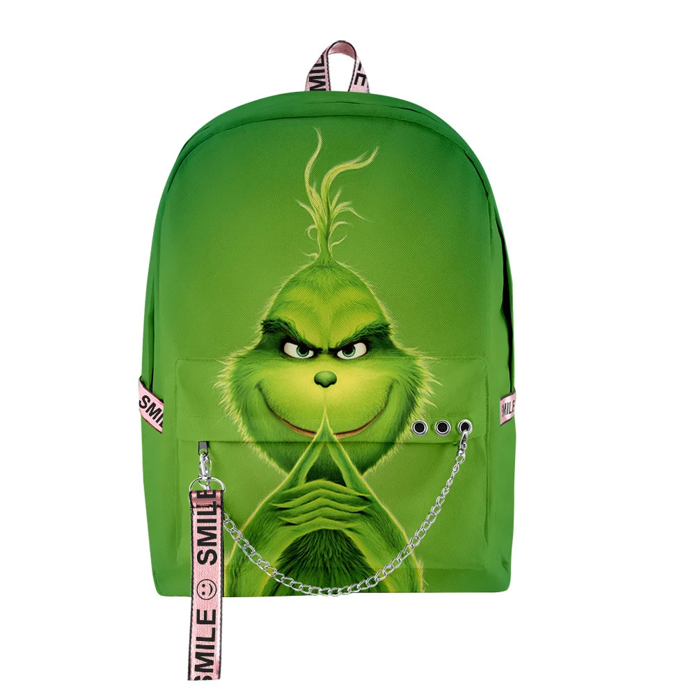 

Harajuku School Bags Boys Girls Anime Green Haired Grinch Travel Bag 3D Oxford Waterproof Notebook multifunction Backpacks