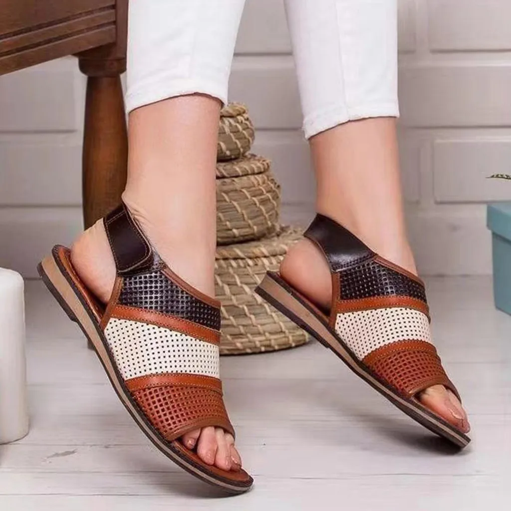 Женские сандалии на плоской подошве женская обувь дышащая с открытым носком