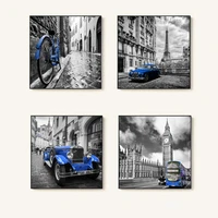 modern blue car and bicycle landscape wall art poster paris london pictures on canvas prints painting for living room cuadros