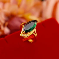 korean fashion gold ring for women for wedding engagment emerald gemstone rings adjustable 14k yellow gold statement jewelry