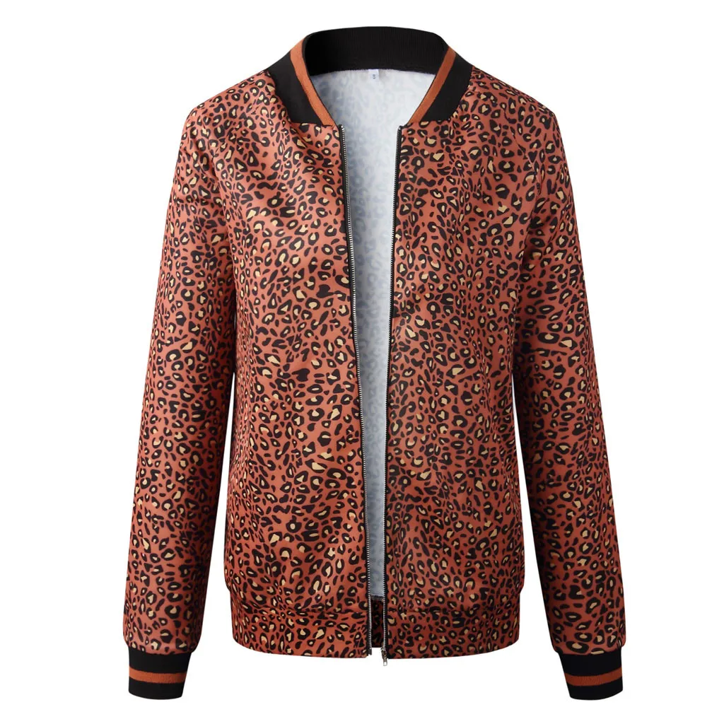 Women's Coat New Retro Leopard Printing Long Sleeves Zipper Up Jacket Short Outwear Autumn Winter Fashion Casual Clothes#A