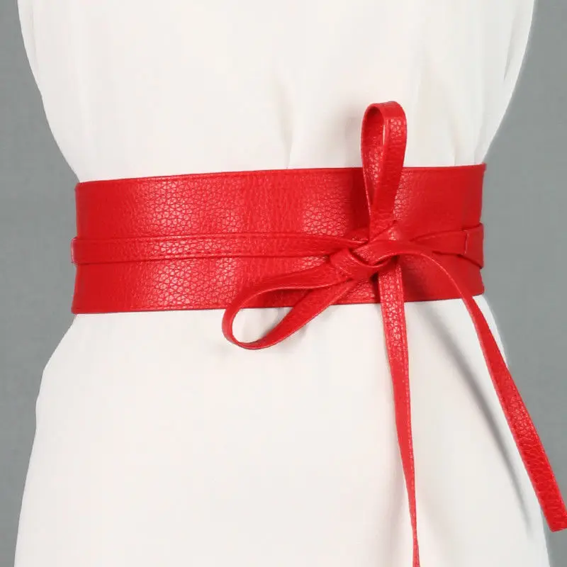 

2020 Newest trendy solid Belt for Women Soft PU Leather Waistband Self Tie Bow Wrap Around Waist Band Cinch Boho Obi Belt