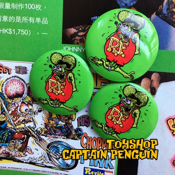 

7pcs/lot plastic japan different rat fink rf ratfink mouse badges badge trendy wholesale