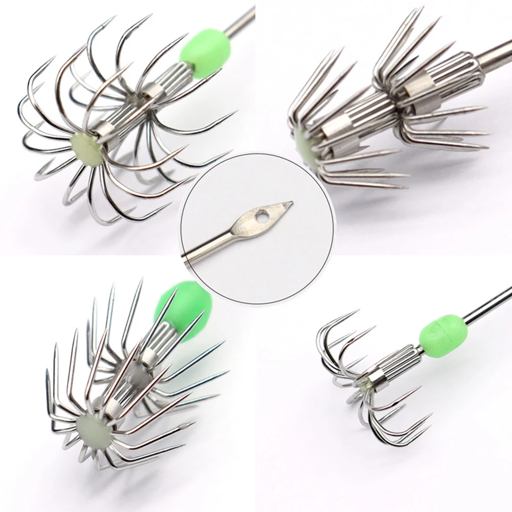 

10pcs Double-Layer Umbrella Squid Fishing Hooks Luminous Octopus Cuttlefish Jig Hook Stainless Steel Fishing Tackle Accessories