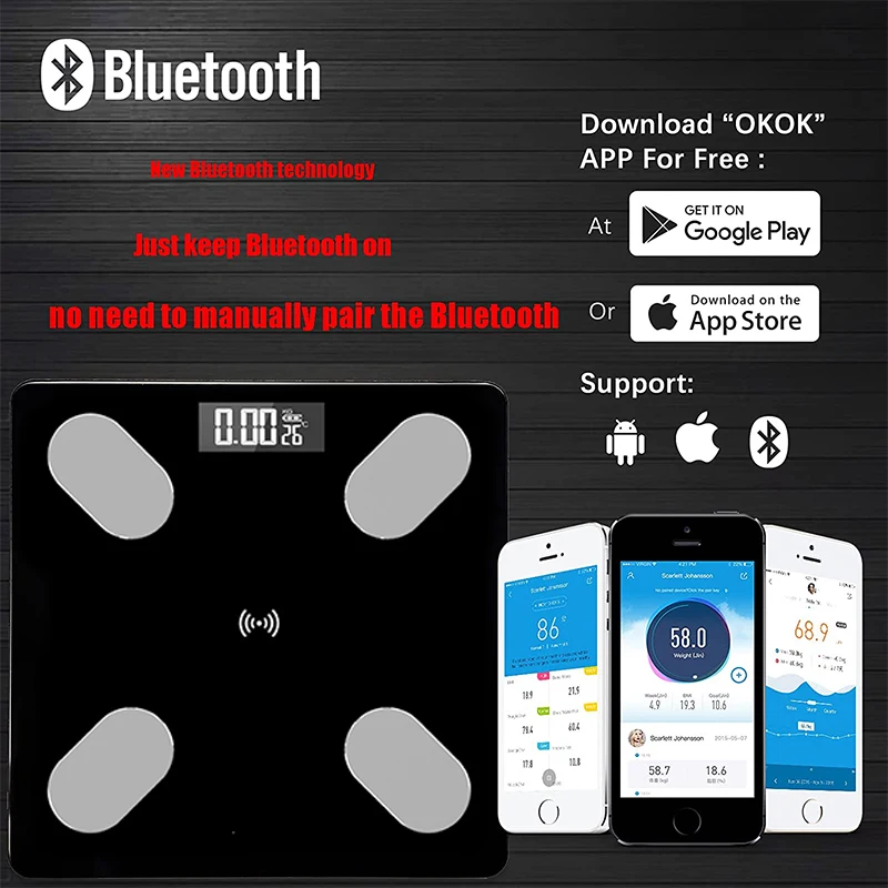 Электронные весы с Bluetooth умный прибор для измерения массы тела и индекса ЖК