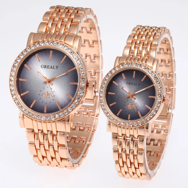 

Reflective Dial Rhinestone Couple Watches Stainless Steel Man Ladies Luxury Quartz Wristwatch Lovers Watch Montres Femme