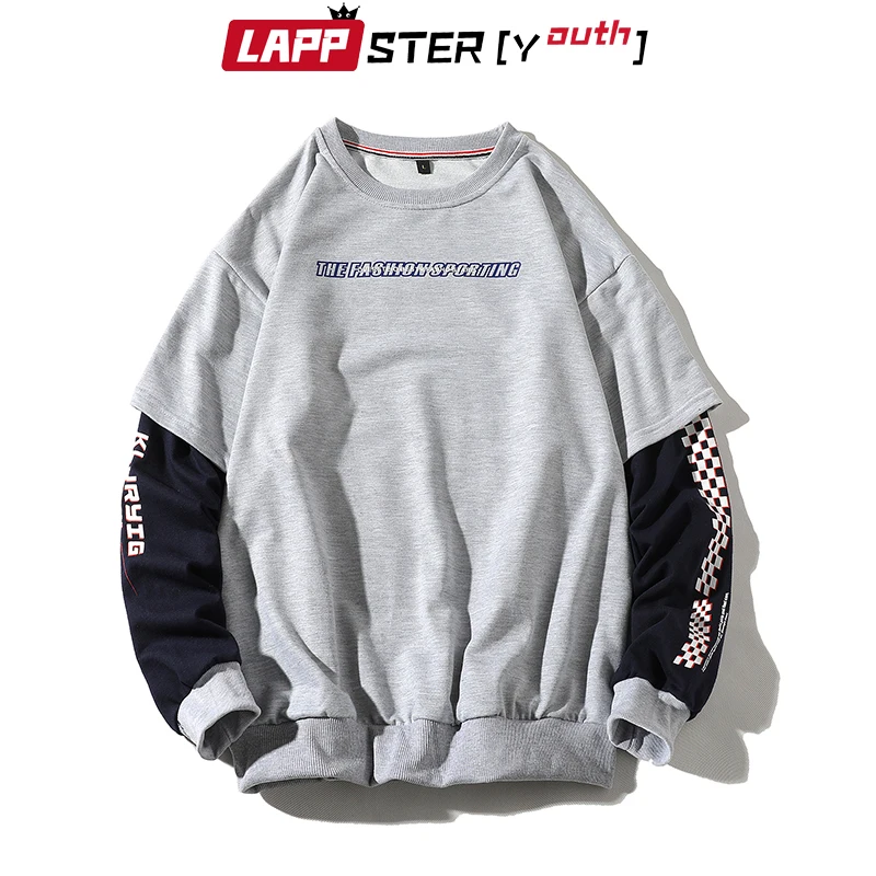 LAPPSTER мужские забавные Лоскутные толстовки Harajuku в клетку 2019 s японский уличная