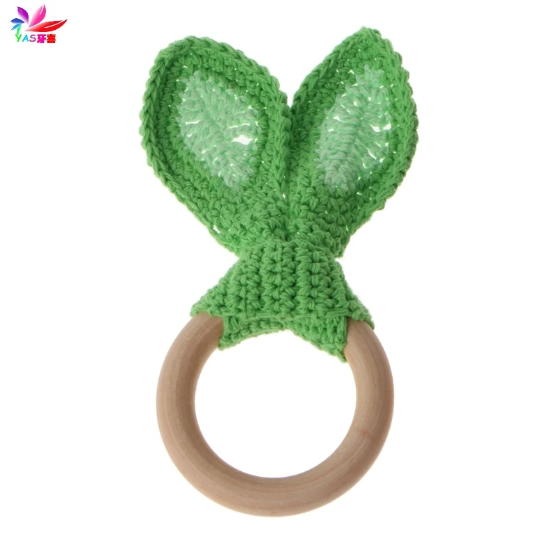 5 Baby Girl Boy Teething Ring Chewable Teether Wooden Natural Bunny Rattle Toy - Цвет: 5