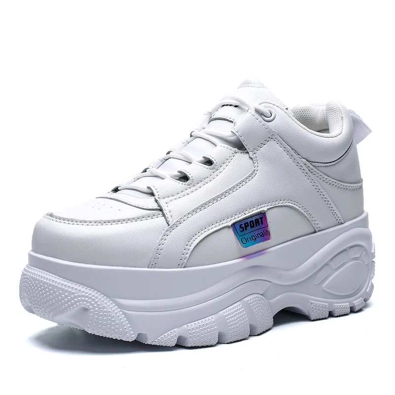 

Fashion Thick Sole Women Sneakers Leather Platform Female Casual Shoes Chunky Sneakers 2019 Autumn Winter Women Creepers XU128