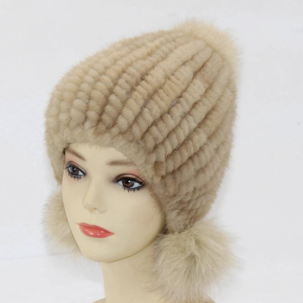 Лидер продаж зимние вязаные настоящие норковые меховые Кепки прекрасная Женская