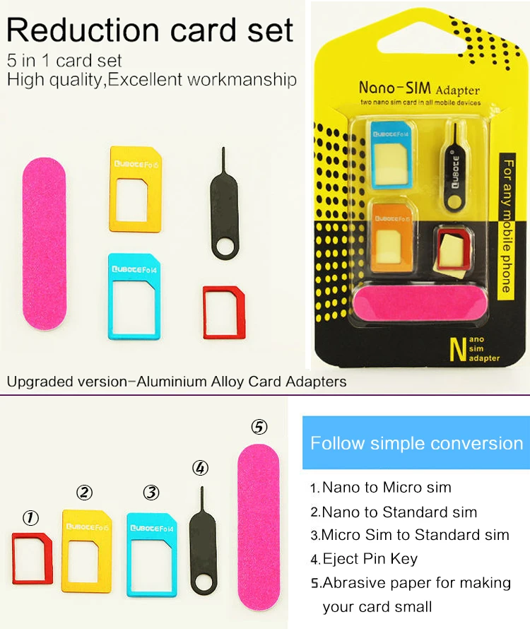 

Высококачественный адаптер Nano SIM-карты из алюминиевого сплава адаптер пять в одном Стандартный обычный набор инструментов для SIM-карт для р...