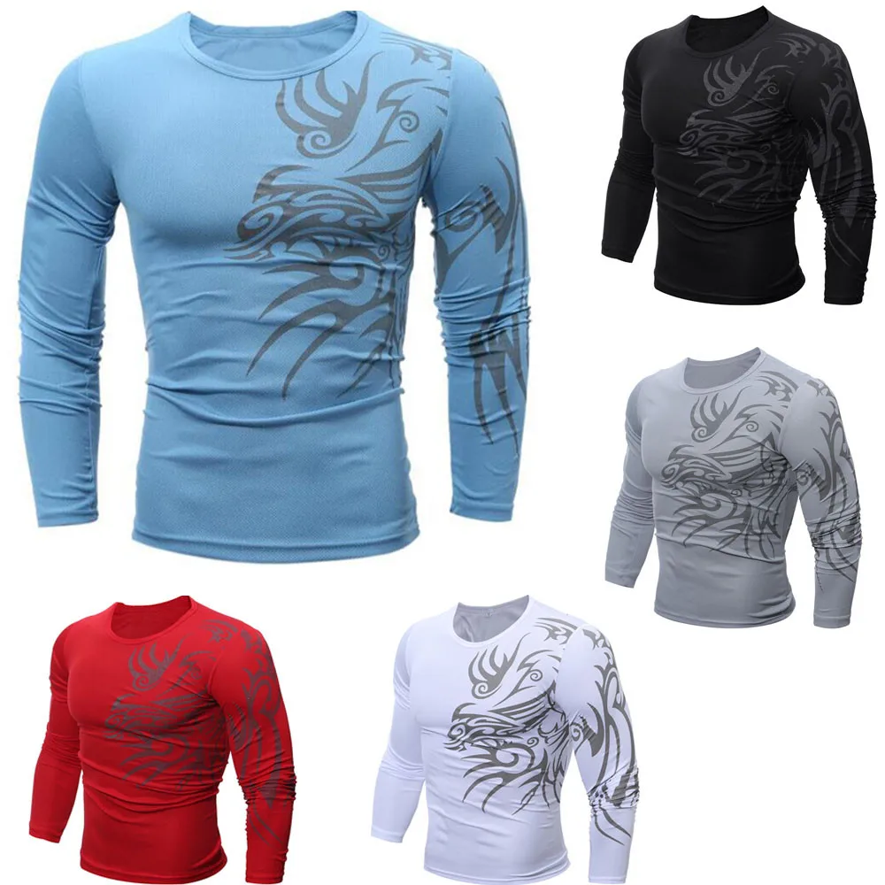 Мужские рубашки модная осенне-зимняя мужская футболка с длинным рукавом и