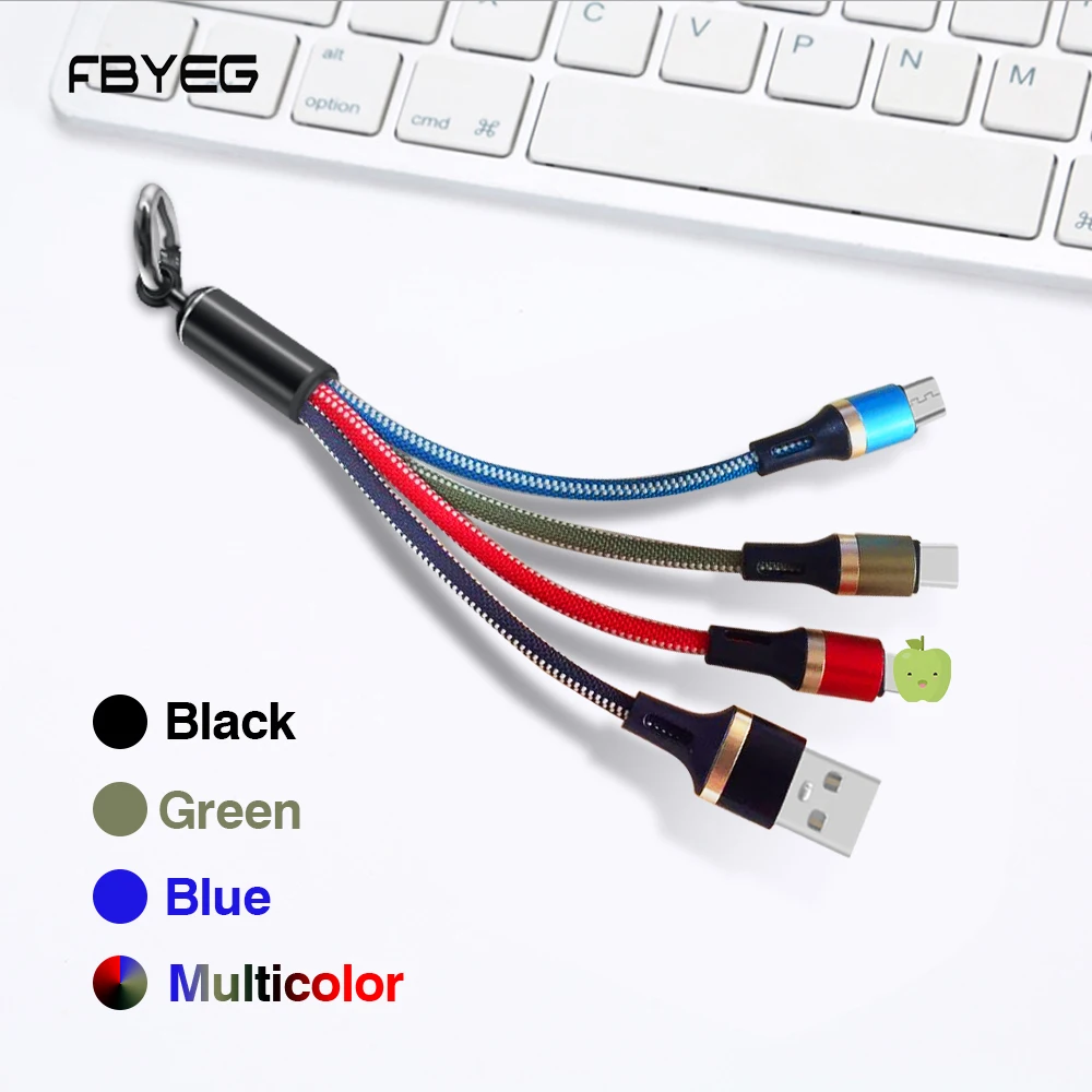 Мини 3 в 1 USB кабель брелок Портативный короткий Micro usb type C мульти зарядное устройство кабель для Xiaomi huawei iPhone Быстрая зарядка