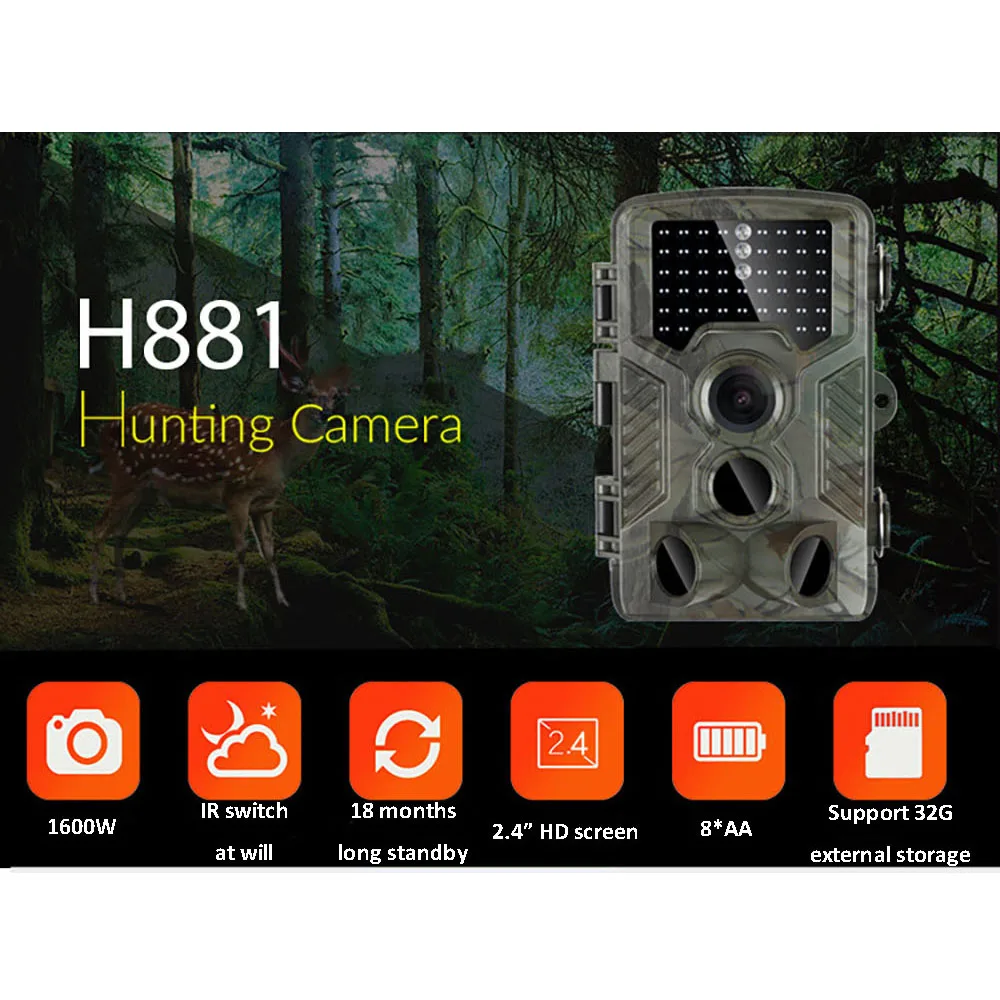 HD 1080P охотничья камера H881 с инфракрасным ночным видением для наблюдения за дикой