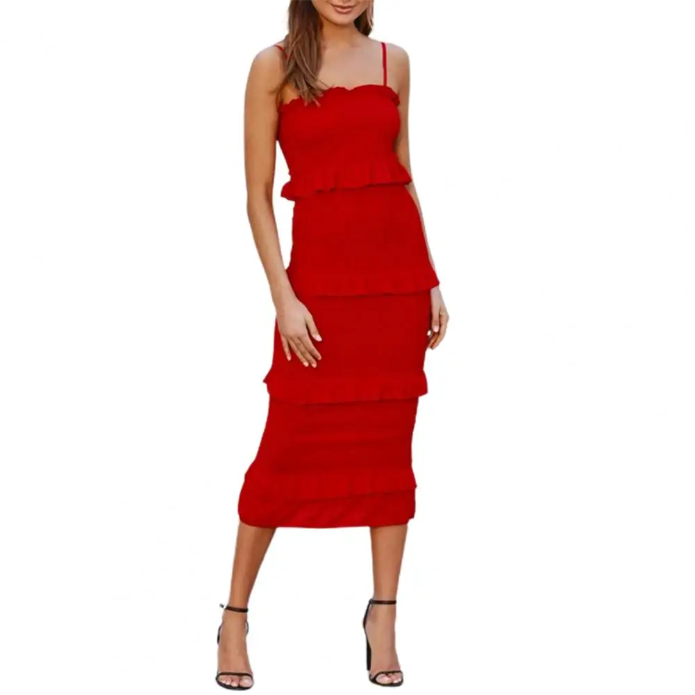 

Sexy Dress Spaghetti Straps Ruffles High Stretchy Backless Low Cut Off Shoulder Dress for Club Party dresses Women's Clothing