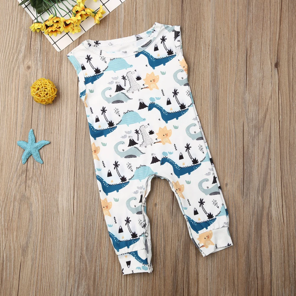 Newborn Baby Boys Clothes Dinosaur Sleeveless Romper Jumpsuit Bodysuit Outfit |