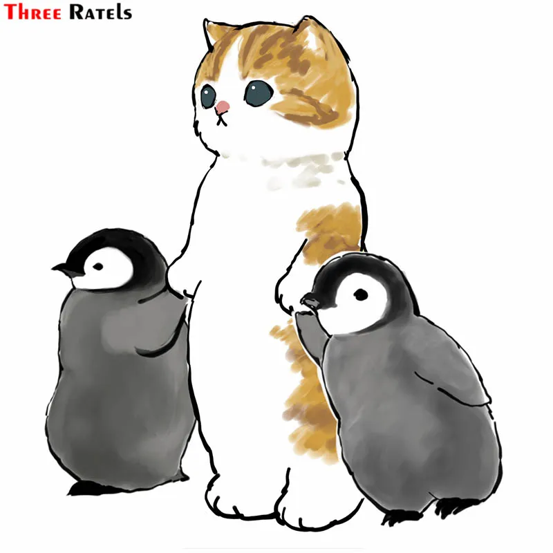 Три Ratels F251 Kitty Cat Играя с пингвином для Iphone 12 мультфильм наклейки канцелярских