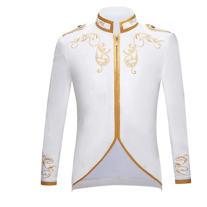 Men's suit white casaco masculino black red palace lace stitching prince gold embroidery  jacket singer performance clothing