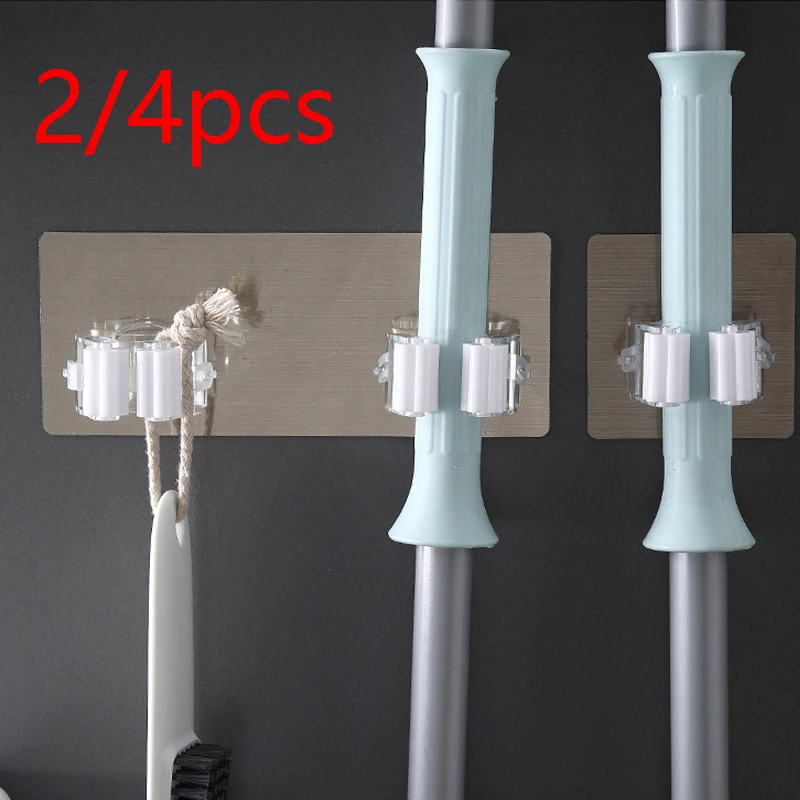 

2/4pcs Adhesive Multi-Purpose Hooks Wall Mounted Mop Organizer Holder RackBrush Broom Hanger Hook Kitchen bathroom Strong Hooks