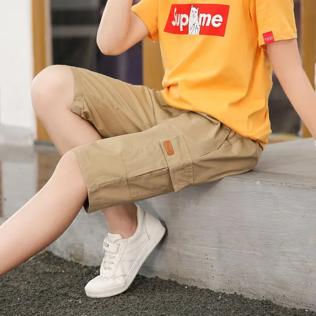 DIIMUU Summer Kids Boys Short Pants Clothes Child Boy Casual Shorts Teens Elastic Waist Overalls Clothing 4-11 Years |