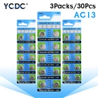 YCDC, 30 шт., 1,5 в, Кнопочная батарея A76, AG13, G13A, LR44, LR1154, 357A, SR44 для фоточасов, фотоэлементов
