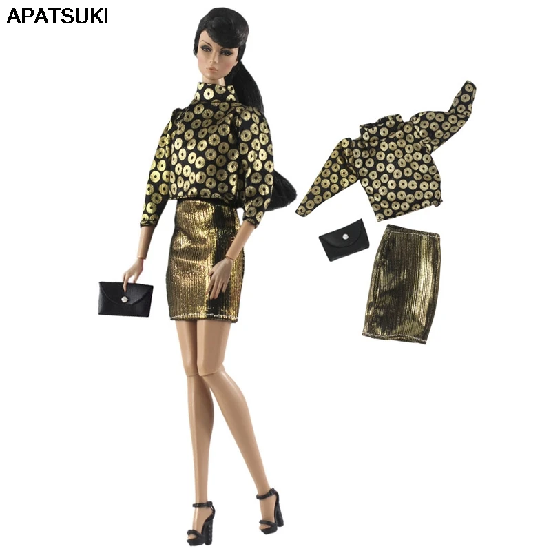 

Coin Print Top Skirt Handbag Purse for Barbie Doll Clothes Set Fashion Outfits Dollhouse 1/6 BJD Doll Accessories Kids Toys
