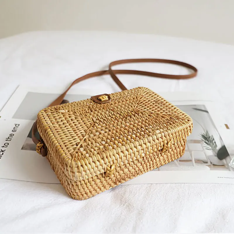 

YoReAi Woven Rattan Bag Square Straw Shoulder Bags Small Beach HandBags Women Summer Hollow Handmade Messenger Crossbody Pack