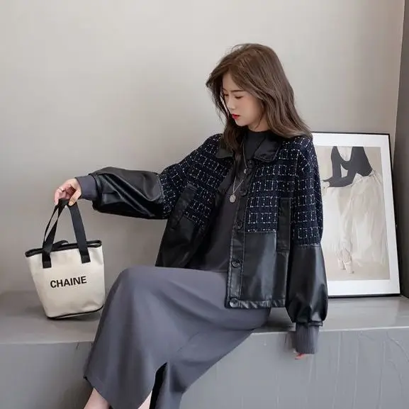 

Jacket Women's new fall / winter 2020 Korean versatile casual loose stitching Vintage Jacket Top