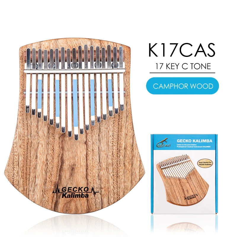 B тон GECKO Kalimba 17 клавиш твердой камфоры, с инструкцией и мелодия молоток, портативный большой палец фортепиано Mbira Sanza K17cas