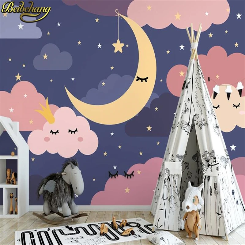 Фотообои для детской комнаты в скандинавском стиле с изображением звездного