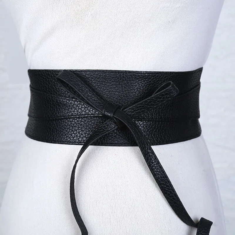 Boho Belt For Women Bowknot Faux Leather Wrap Around Obi Style Cinch Waistband Black Cummerbund Brown Women Belt