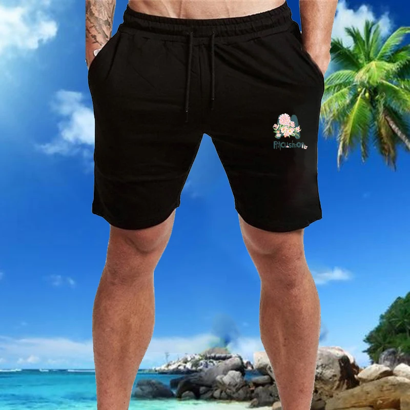 

Summer Men Solid Shorts Casual Sport Fitness Drawstring M Flowers Printing Oversize Knee Length Male Jogging Tracksuit Pants