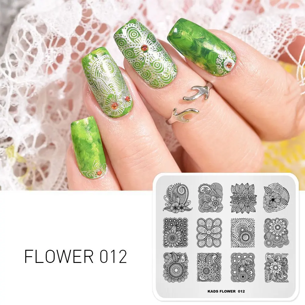 FLOWER 012 Новинка 7*8 см штамповки пластины красота дизайн из нержавеющей стали шаблоны для дизайна ногтей DIY Рождественский трафарет печать штамп-печатка - Цвет: FLOWER 012