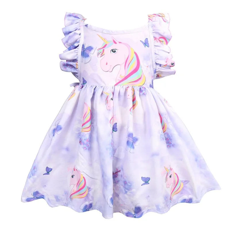 

2019 Girls Dress Kids Fly Sleeve Dress Summer Girls Prined Unicorn Dresses Children Clothes Baby Girl Princess Dress Outfits