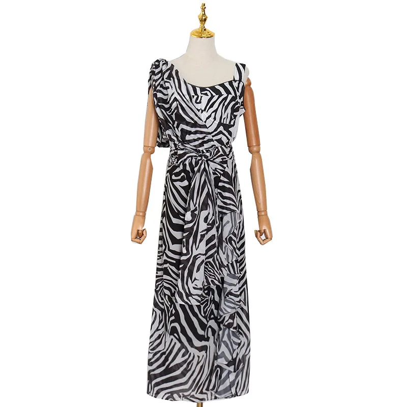

Fashion brand design sense new fashion temperament socialite suspender striped irregular dress women