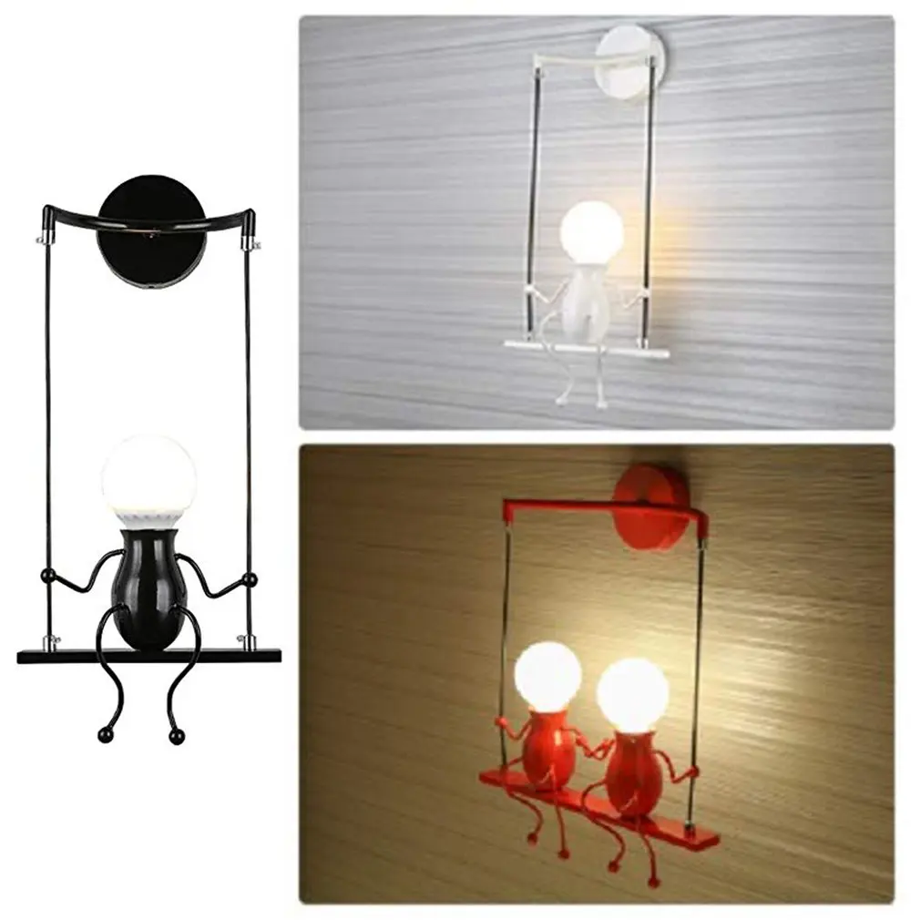 

Hot Simple Fashion Doll Swing Children Wall Lamp LED Wall Lights Modern Creative Cartoon Doll Bedside Wall Light Gift