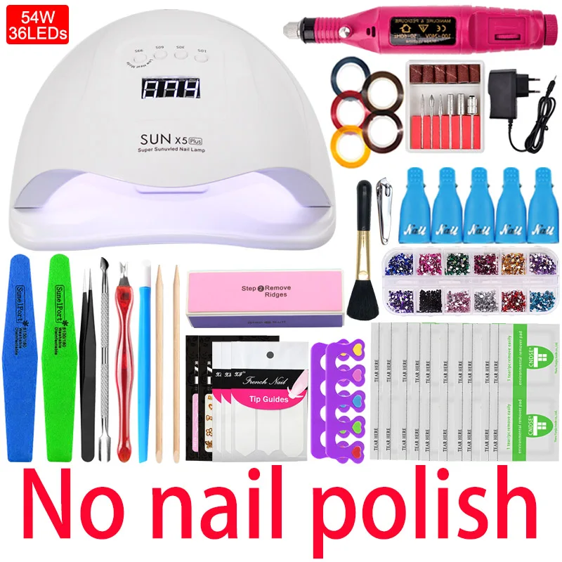 54W No nail polish Набор ногтей для маникюра Удлинительный УФ-гель маникюрный набор 18 цветов лак для ногтей гель и основа верхнее покрытие гель продлевающий половой акт набор лака для ногтей - Цвет: 54W No nail polish