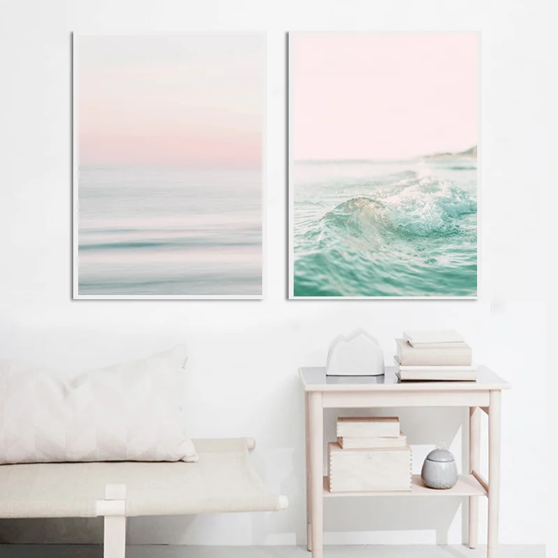 Картина на стену для украшения дома и детской современный летний пейзаж розовая