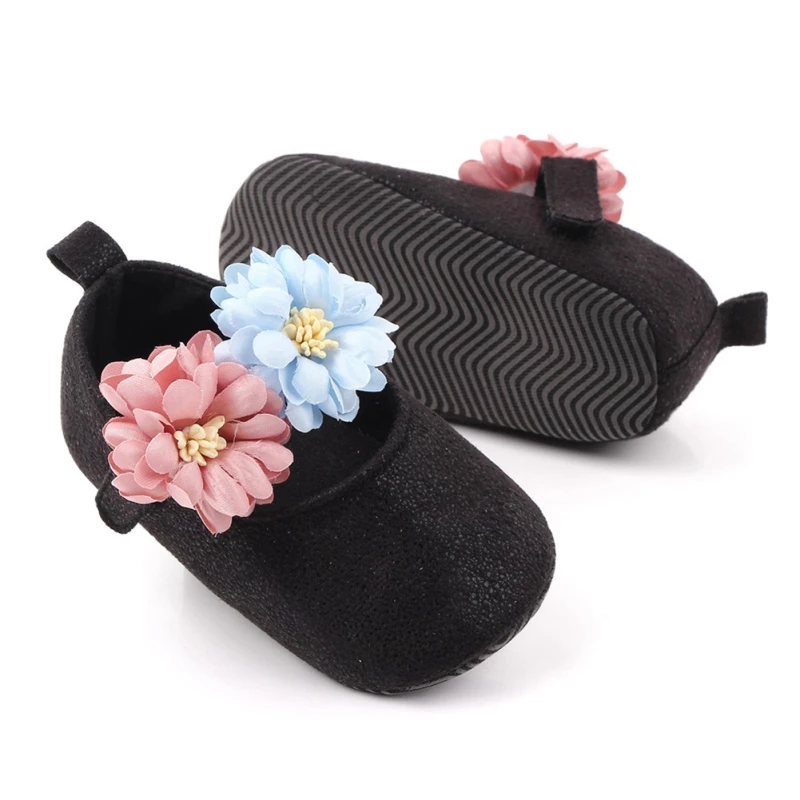 

2020 Infant Girls Shoes Sequin First Walkers Soft Newborn 0-18M Flower Flock Babies Shoes Baby Girl Skid-Proof