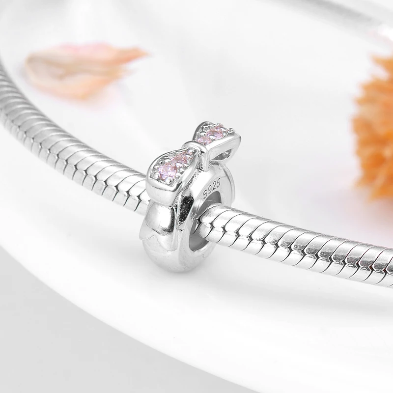 Красивый бант Стерлинговое Серебро 925 пробы Розовый CZ пробкой разделительные