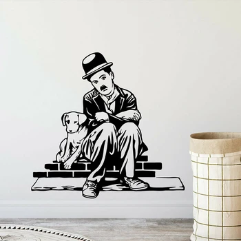 Film star Wall Decal Chaplin and Dog Wall Stickers Movie roles Vinyl for Home Bedroom Living Room Decoration Wallpaper X581