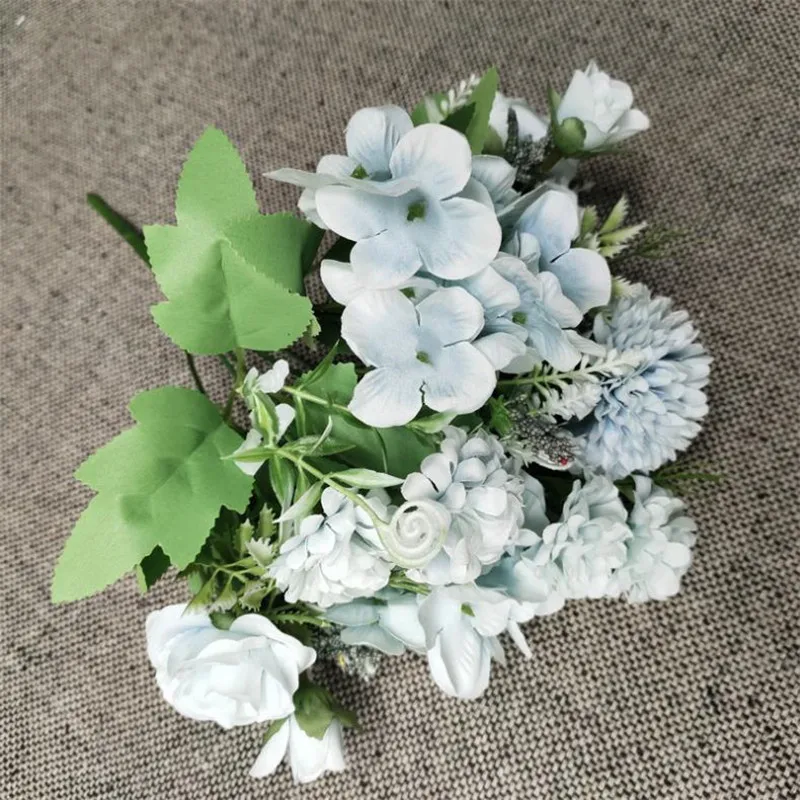 

7Pcs Fake Rose & Hydrangea Simulation Chrysanthemum Ball for DIY Wedding Bridal Bouquet Home Artificial Flowers